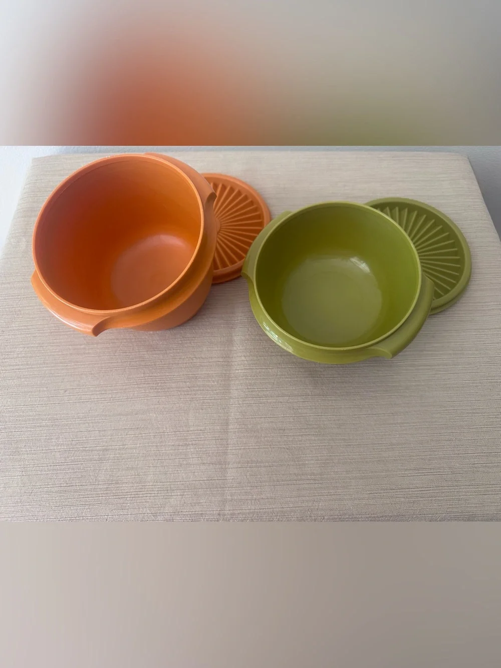 Vintage Tupperware Orange and Avocado Green Servalier Containers with Lids